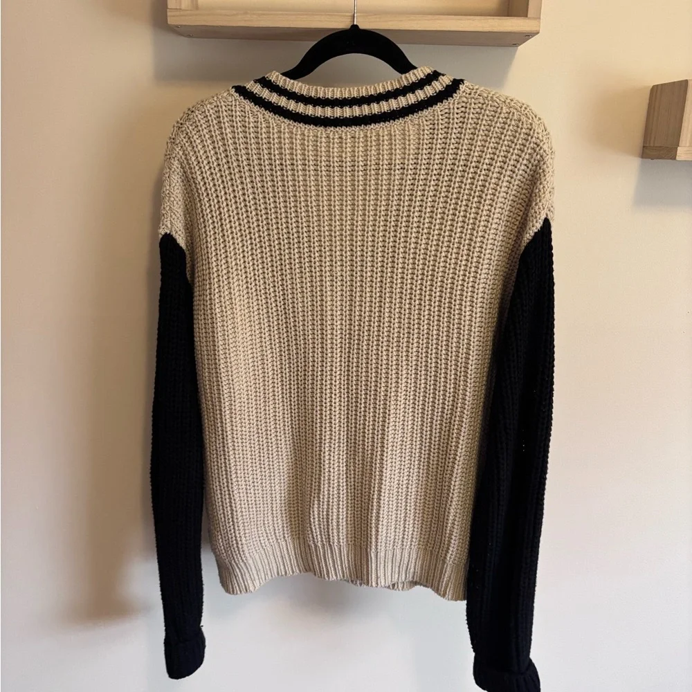 Z SUPPLY Hunter Varsity Chunky Knit Sweater - Beige & Black, size Medium - Picture 3 of 6